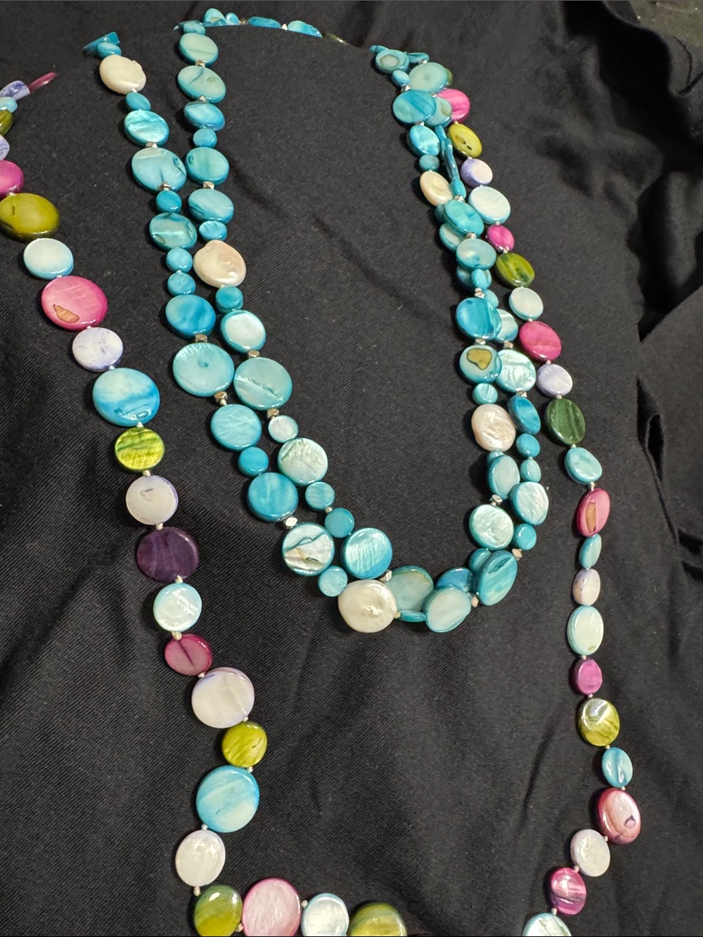 Multicolor Shell Coin Bead Necklace - Turquoise Focus of 2